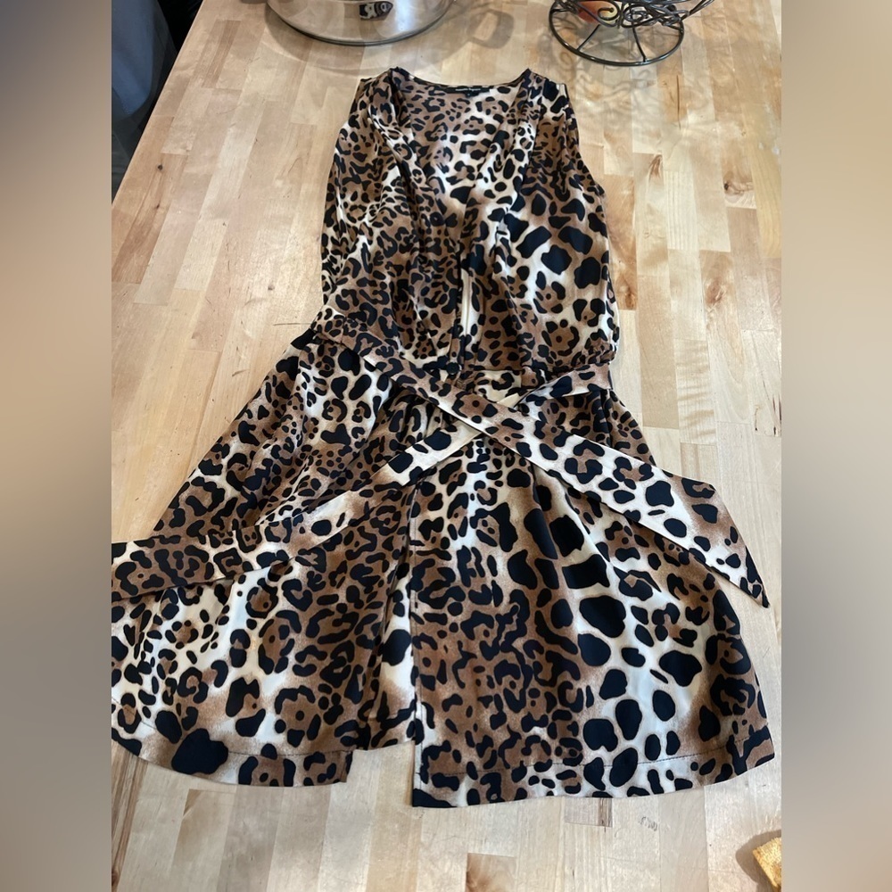 Nanette Lepore Womens Dress Silk Cheetah Print Wrap Sleeveless Black Brown Sz 4
